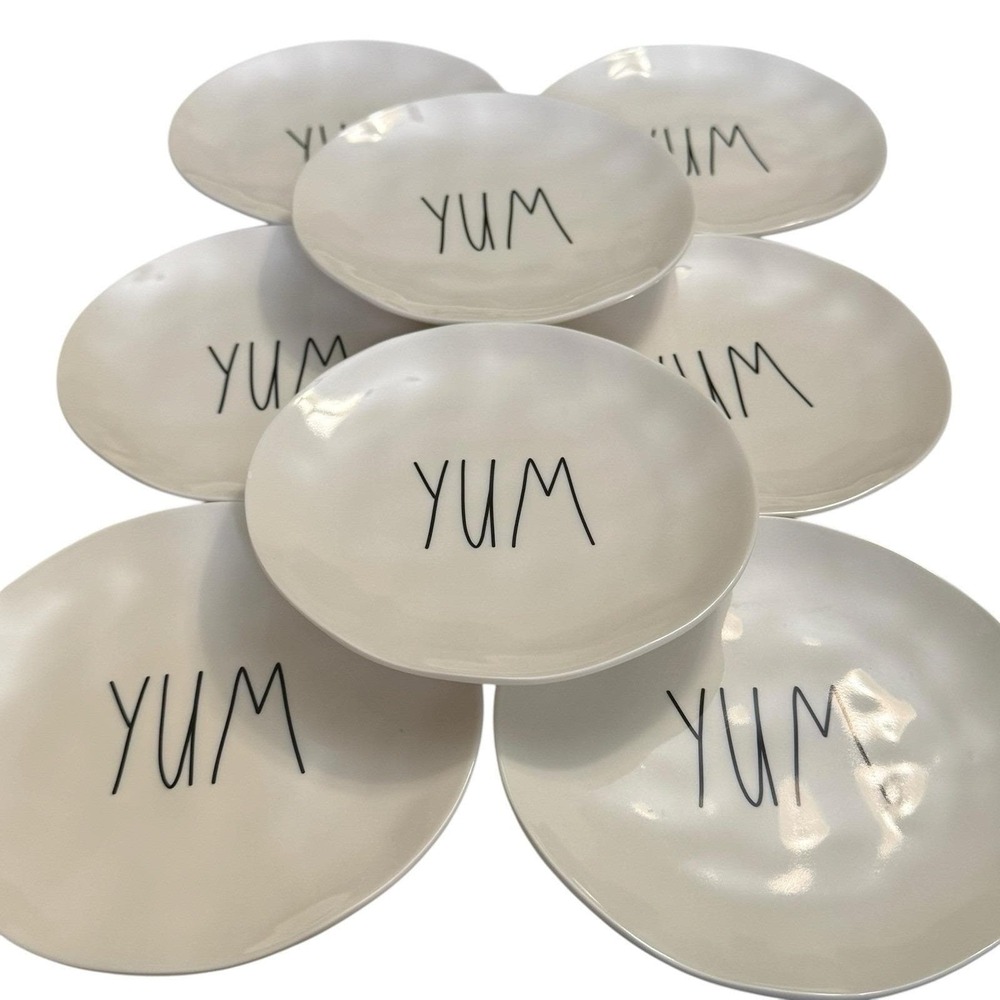 Rae Dunn YUM Set Of 8 Dessert Appetizer Plates 6"  Artisan Collection By Magenta